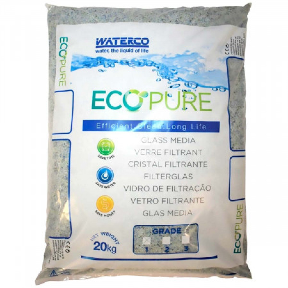Песок стеклянный для фильтрации бассейнов, Waterco EcoPure 0.5-1.0 мм (20 кг)