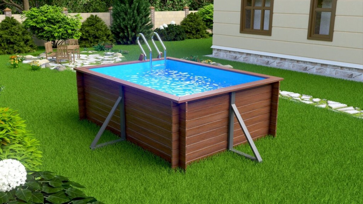 Деревянный сборный бассейн "Кая" 370 х 250 х 115 см от Кристалл глубиной 115 см, прямоугольник морозоустойчивый