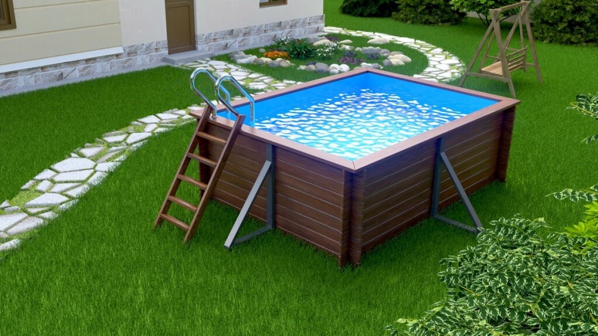 Деревянный сборный бассейн "Кая" 370 х 250 х 115 см от Кристалл глубиной 115 см, прямоугольник морозоустойчивый