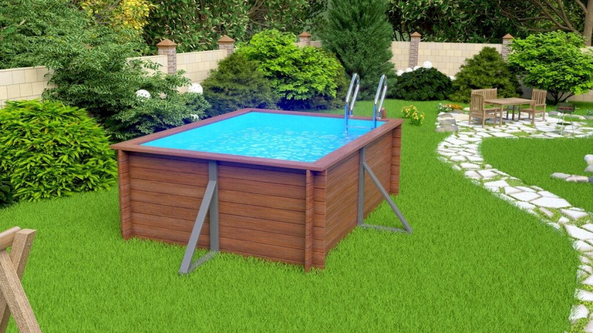 Деревянный сборный бассейн "Кая" 370 х 250 х 115 см от Кристалл глубиной 115 см, прямоугольник морозоустойчивый