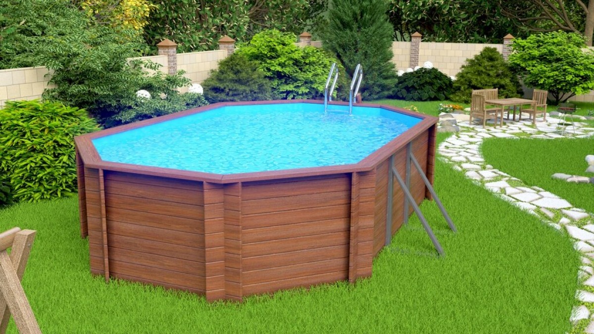 Деревянный сборный бассейн 600 х 370 см "Байкал" от Кристалл глубиной 130 см, овальный морозоустойчивый