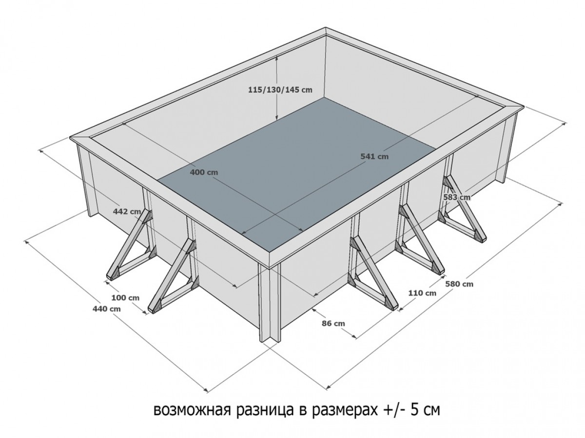 Деревянный сборный бассейн "Илим" 540 х 400 х 145 см от Кристалл глубиной 145 см, прямоугольник морозоустойчивый