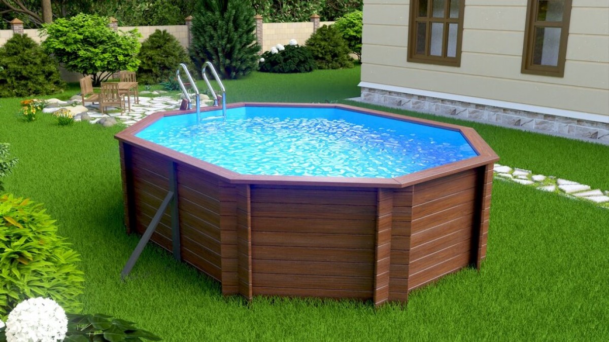 Деревянный сборный бассейн "Киренга" 465 х 370 х 130 см от Кристалл глубиной 130 см, овальный морозоустойчивый