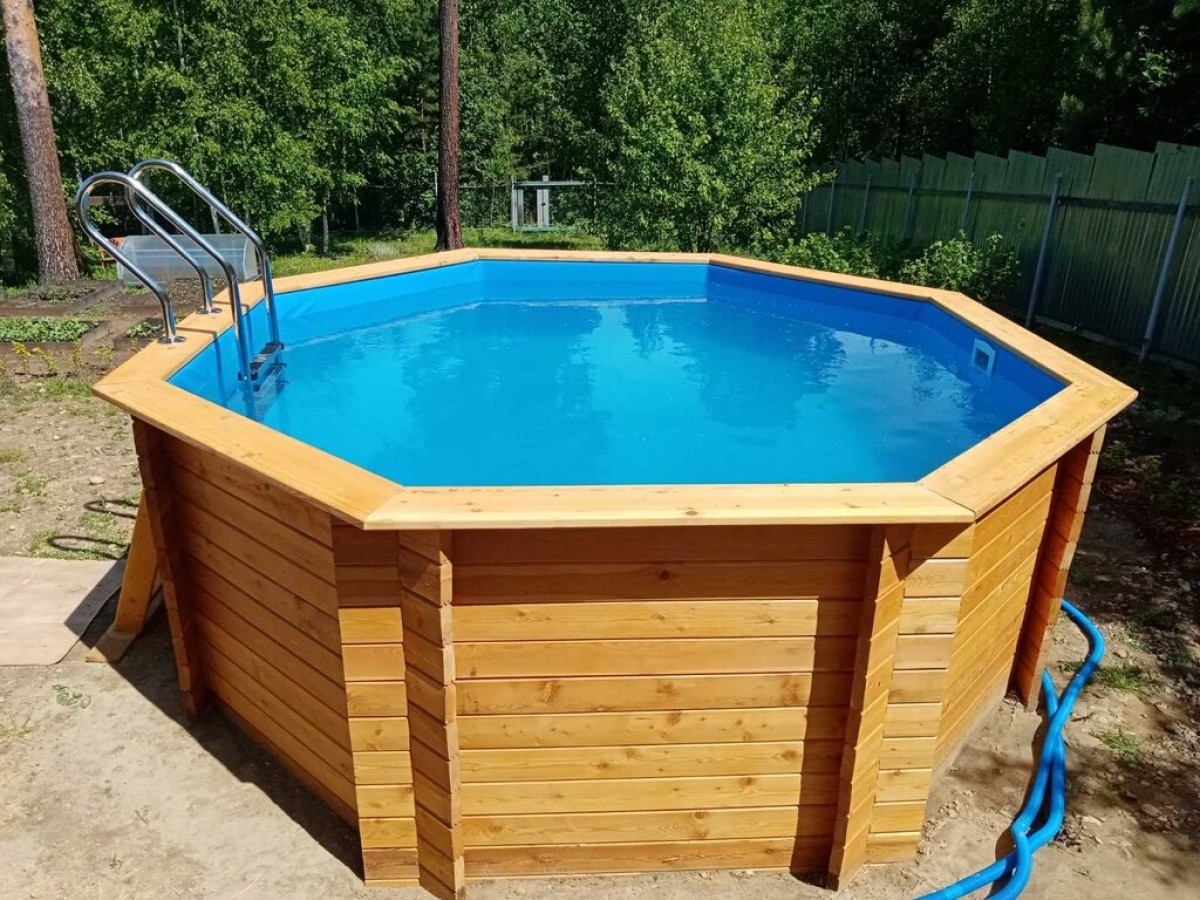 Деревянный сборный бассейн "Орон" 370 х 370 х 145 см от Кристалл глубиной 145 см, круглый морозоустойчивый