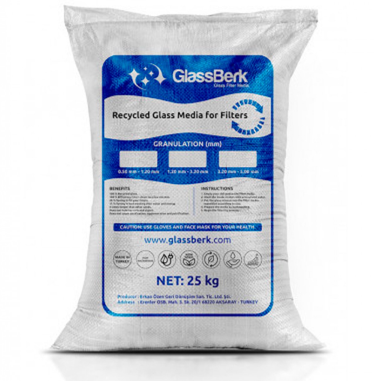 Песок стеклянный 0.5-1.2 мм, GlassВerk, мешок 25 кг