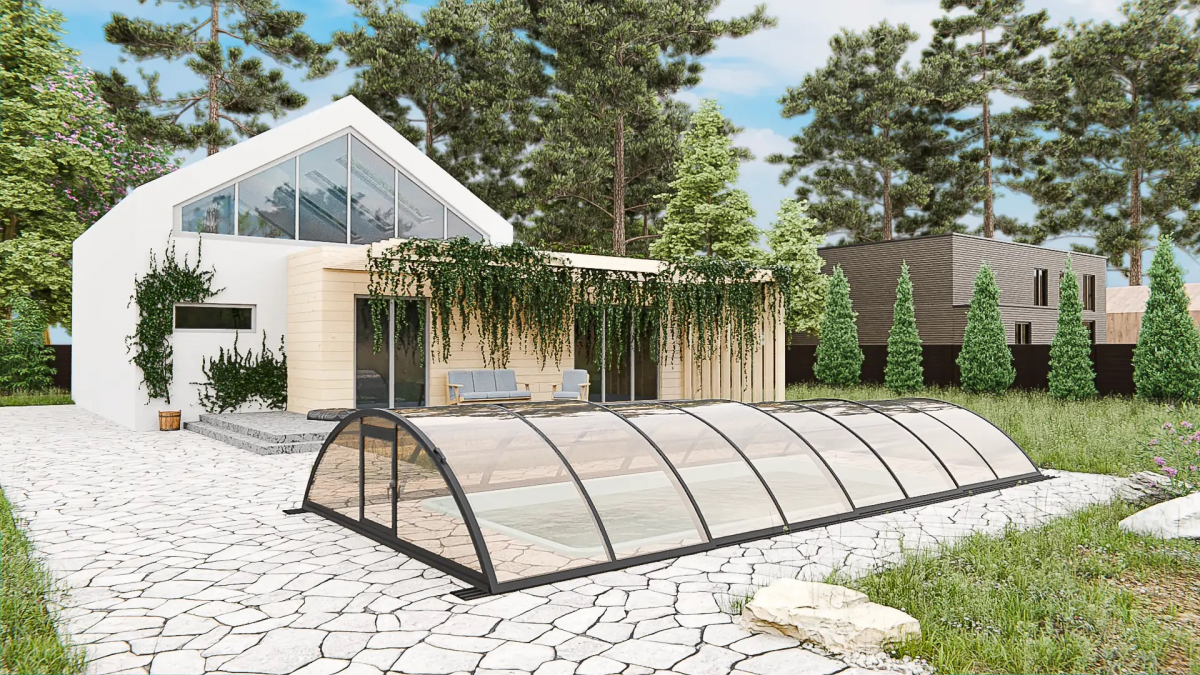 Раздвижной павильон для бассейна Standart L 10,6М*2,5М*0,8М Канальный поликарбонат