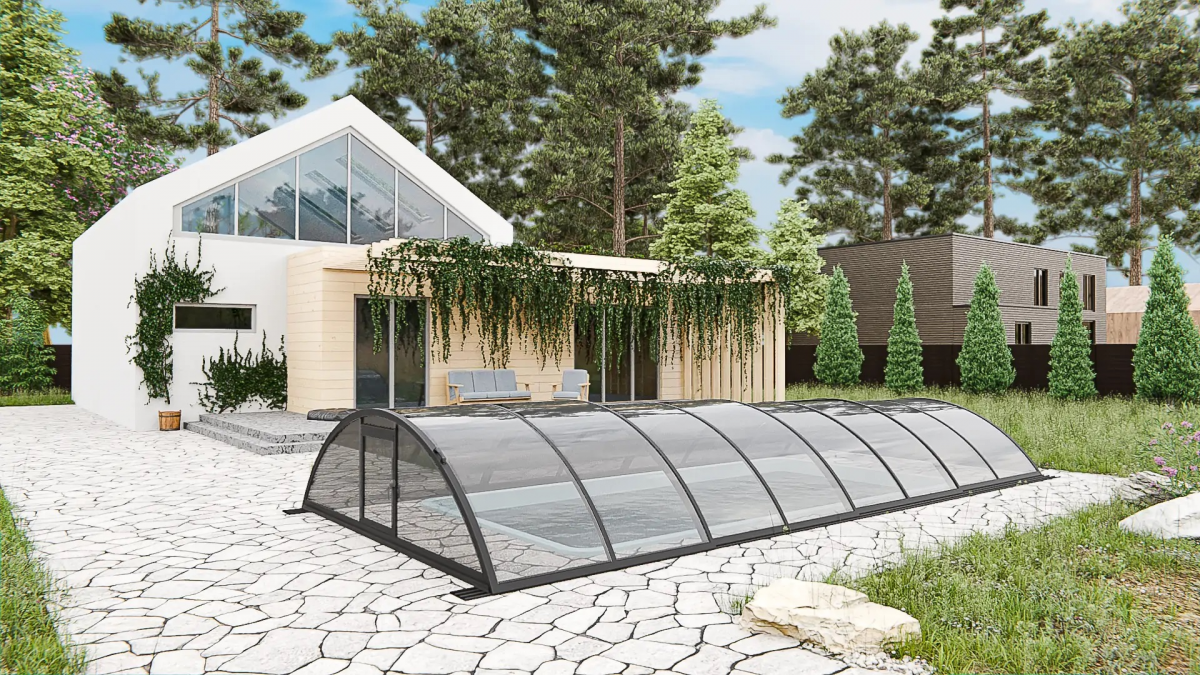 Раздвижной павильон для бассейна Standart L 10,6М*2,5М*0,8М Канальный поликарбонат