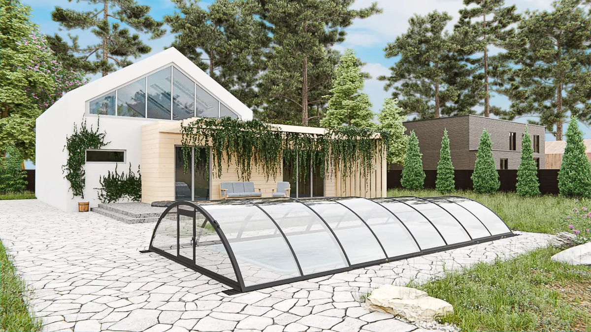 Раздвижной павильон для бассейна Standart L 10,6М*2,5М*0,8М Канальный поликарбонат