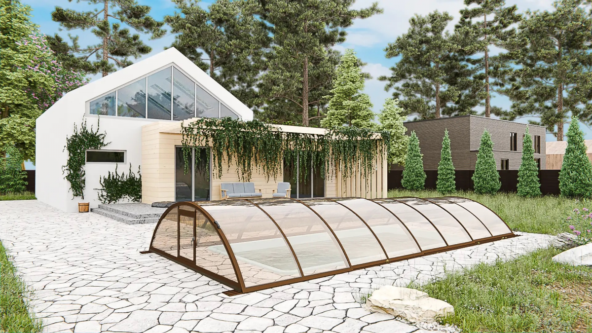 Раздвижной павильон для бассейна Standart L 10,6М*2,5М*0,8М Канальный поликарбонат