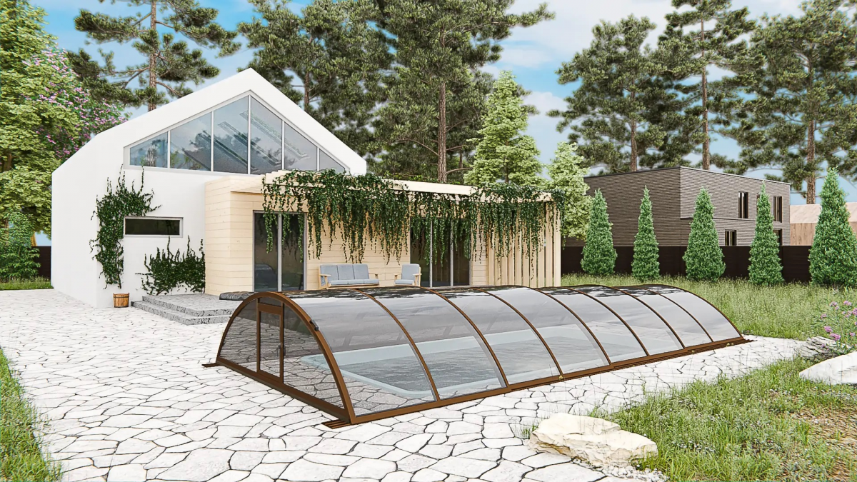 Раздвижной павильон для бассейна Standart L 10,6М*2,5М*0,8М Канальный поликарбонат