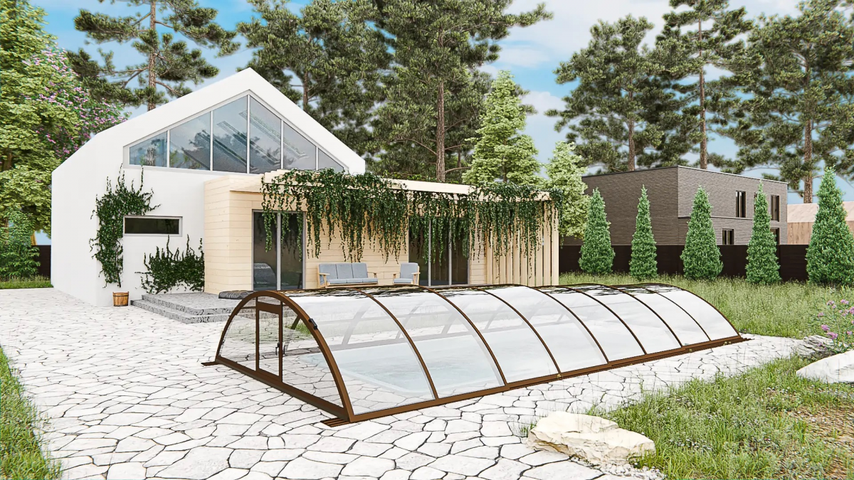 Раздвижной павильон для бассейна Standart L 10,6М*2,5М*0,8М Канальный поликарбонат