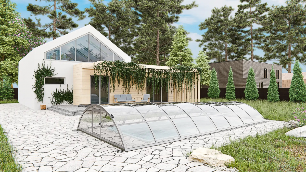 Раздвижной павильон для бассейна Standart L 10,6М*2,5М*0,8М Канальный поликарбонат