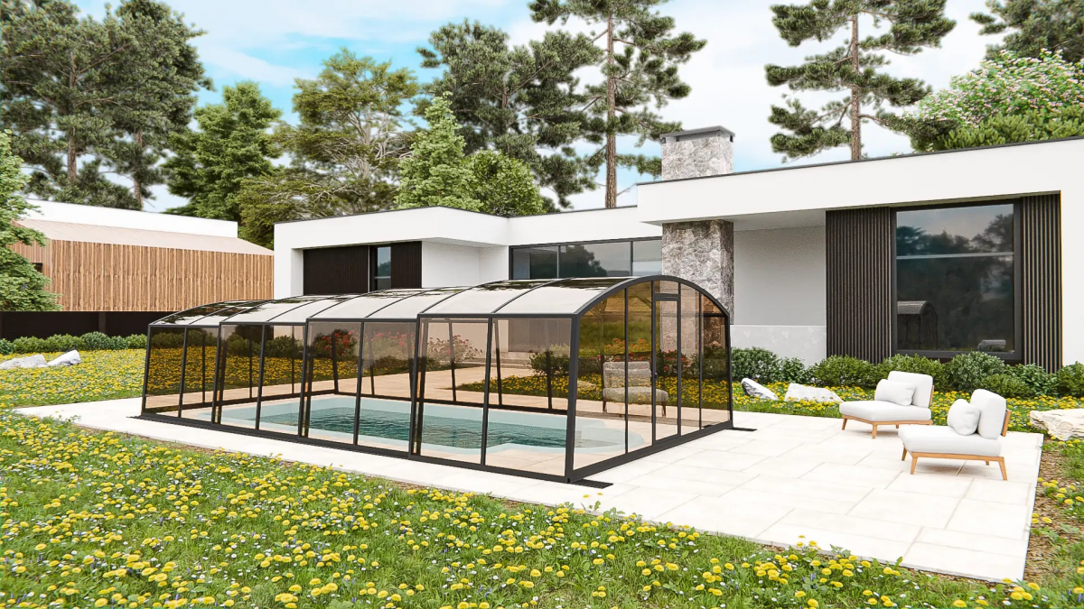 Раздвижной павильон для бассейна Avrora H 6,36м*3м*1,9м Канальный поликарбонат