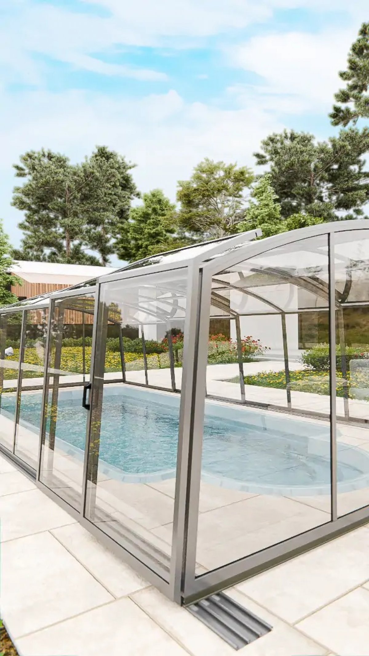 Раздвижной павильон для бассейна Avrora H 6,36м*3м*1,9м Канальный поликарбонат