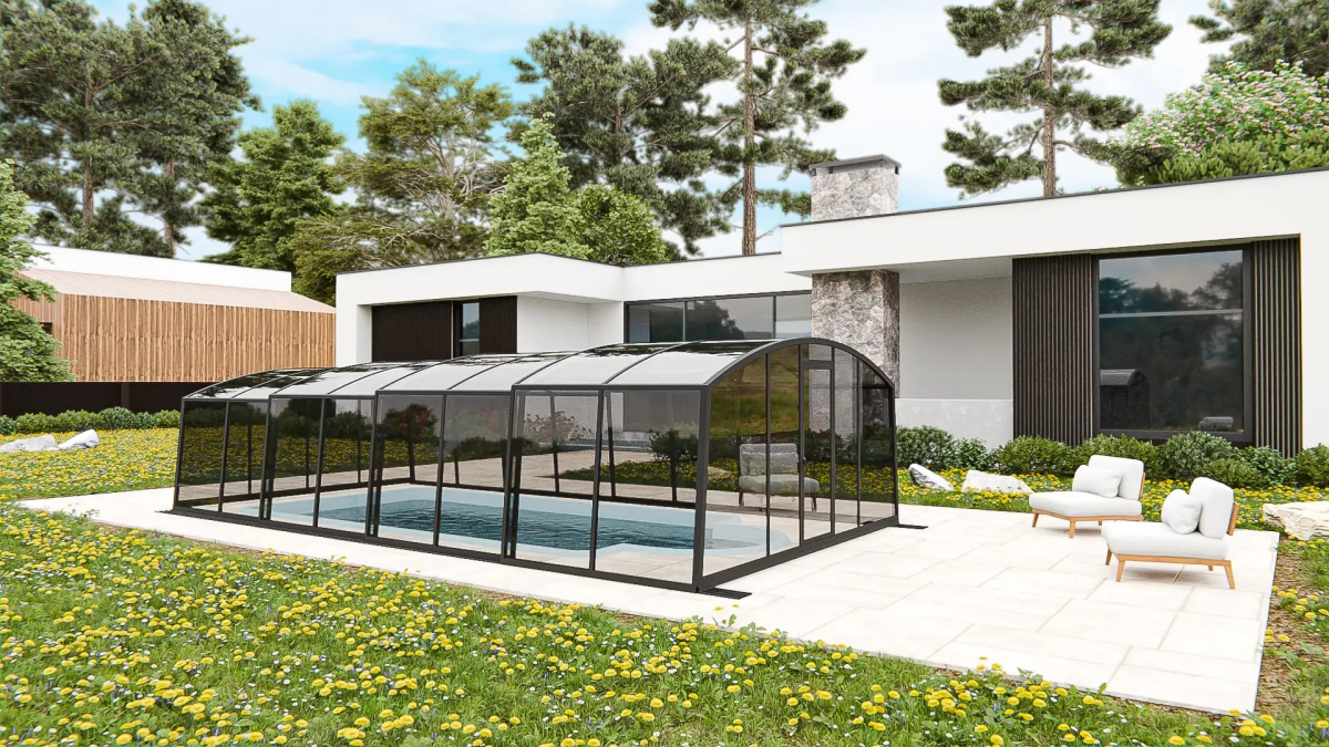 Раздвижной павильон для бассейна Avrora H 6,36м*3м*1,9м Канальный поликарбонат