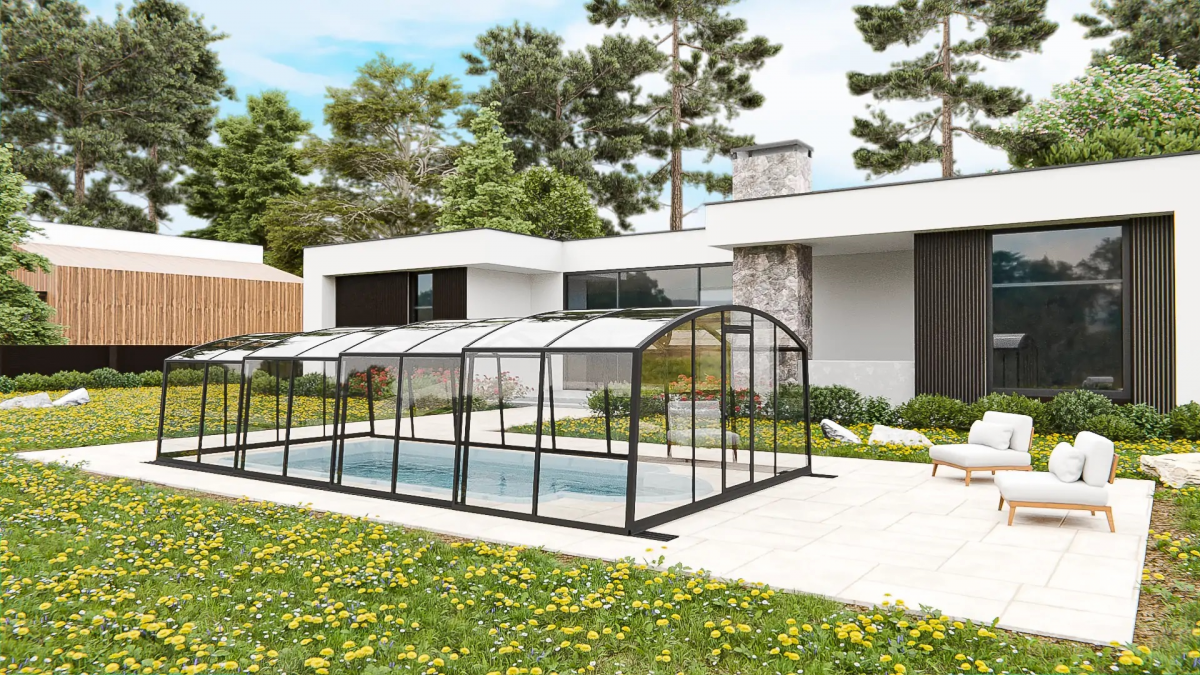 Раздвижной павильон для бассейна Avrora H 6,36м*3м*1,9м Канальный поликарбонат