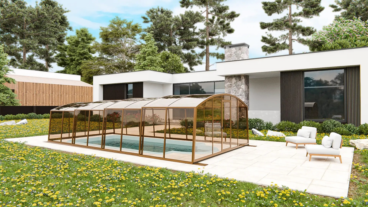 Раздвижной павильон для бассейна Avrora H 6,36м*3м*1,9м Канальный поликарбонат