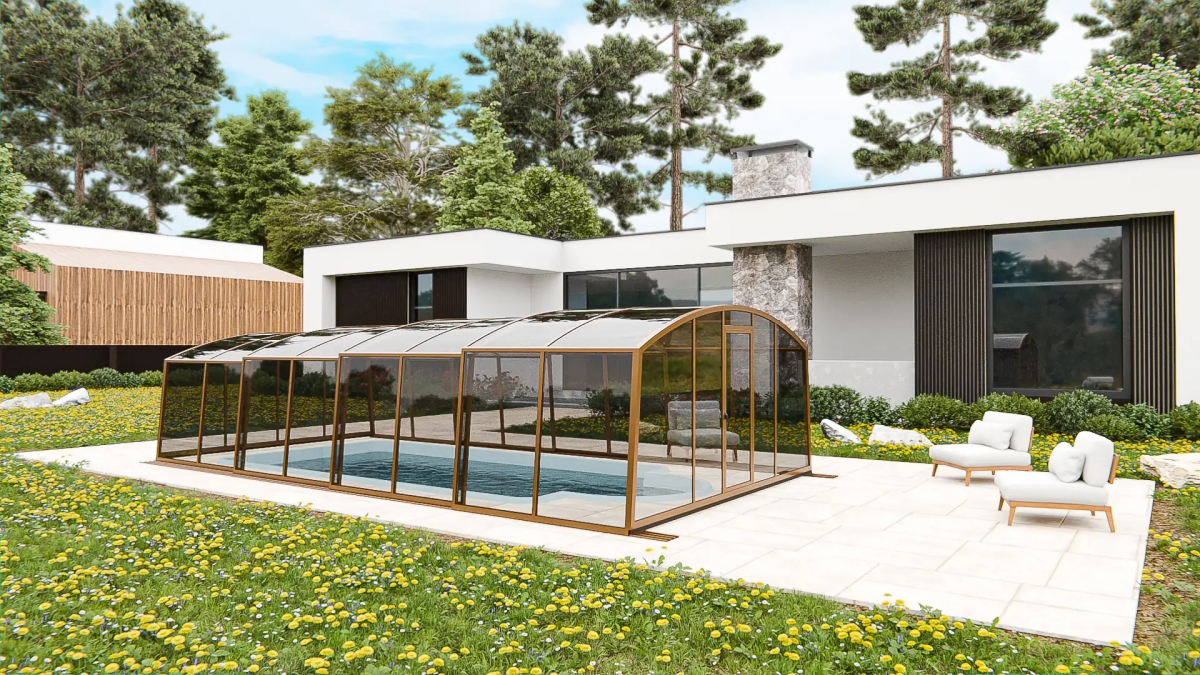 Раздвижной павильон для бассейна Avrora H 6,36м*3м*1,9м Канальный поликарбонат