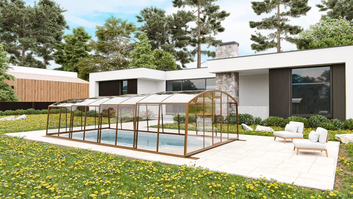 Раздвижной павильон для бассейна Avrora H 6,36м*3м*1,9м Канальный поликарбонат