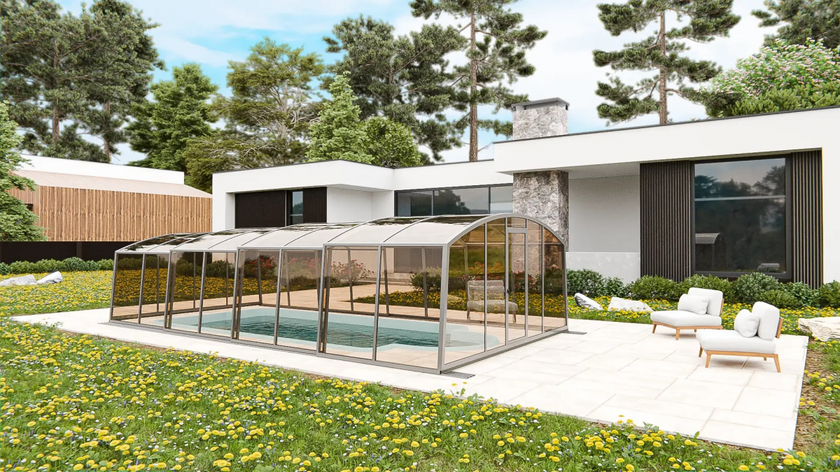 Раздвижной павильон для бассейна Avrora H 6,36м*3м*1,9м Канальный поликарбонат