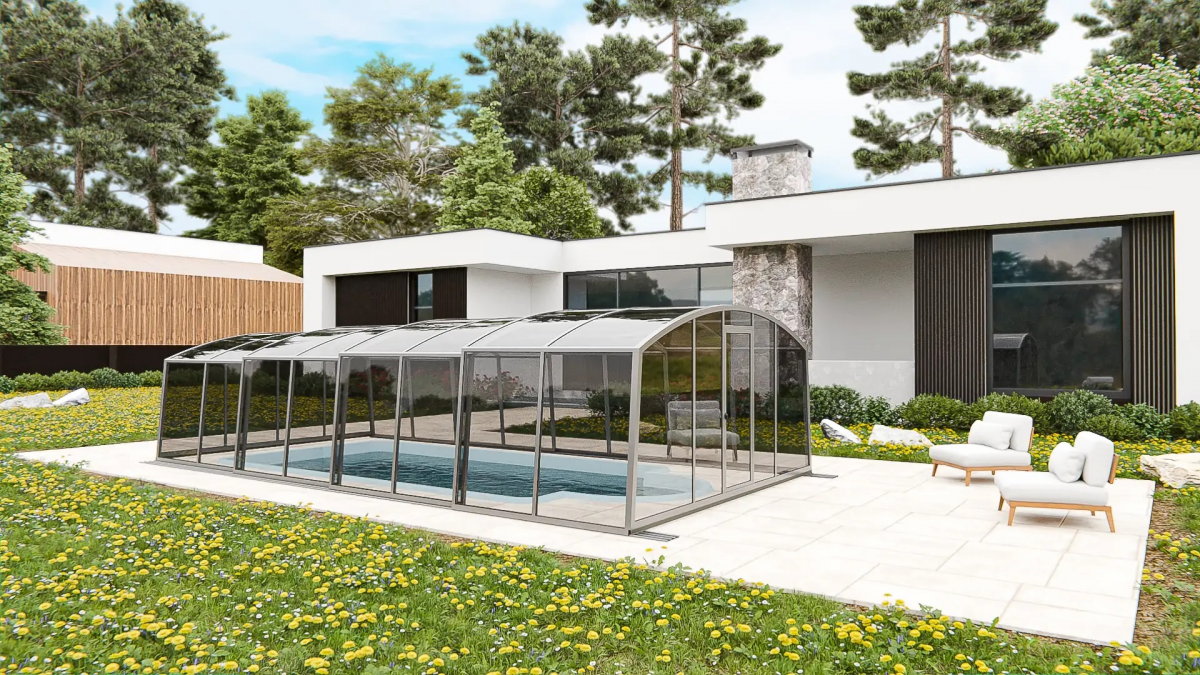 Раздвижной павильон для бассейна Avrora H 6,36м*3м*1,9м Канальный поликарбонат