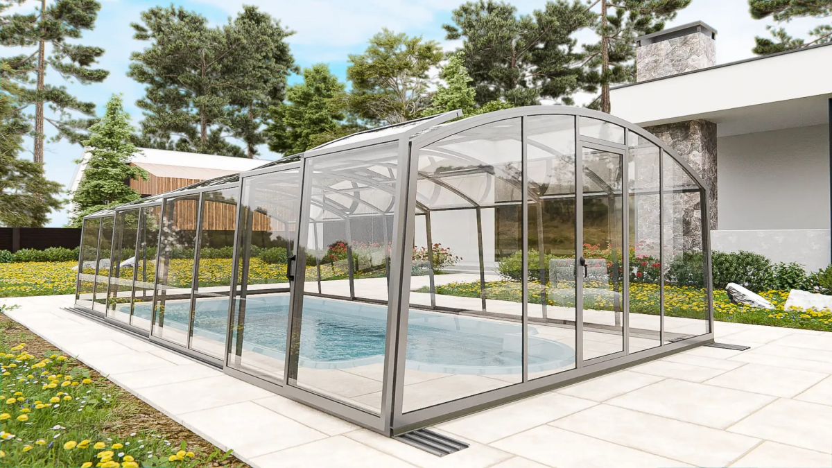 Раздвижной павильон для бассейна Avrora H 6,36м*3м*1,9м Канальный поликарбонат