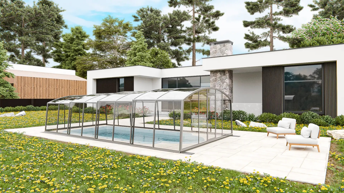 Раздвижной павильон для бассейна Avrora H 6,36м*3м*1,9м Канальный поликарбонат