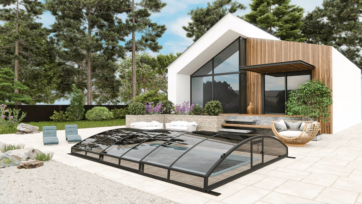 Раздвижной павильон для бассейна Avrora L 6,36м*3м*0,65м Канальный поликарбонат