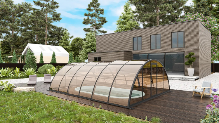 Раздвижной павильон для бассейна Standart H 12,72М*2,5М*1,25М Канальный поликарбонат