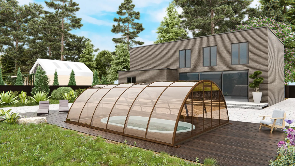 Раздвижной павильон для бассейна Standart H 6,36м*4м*1,70м Литой поликарбонат