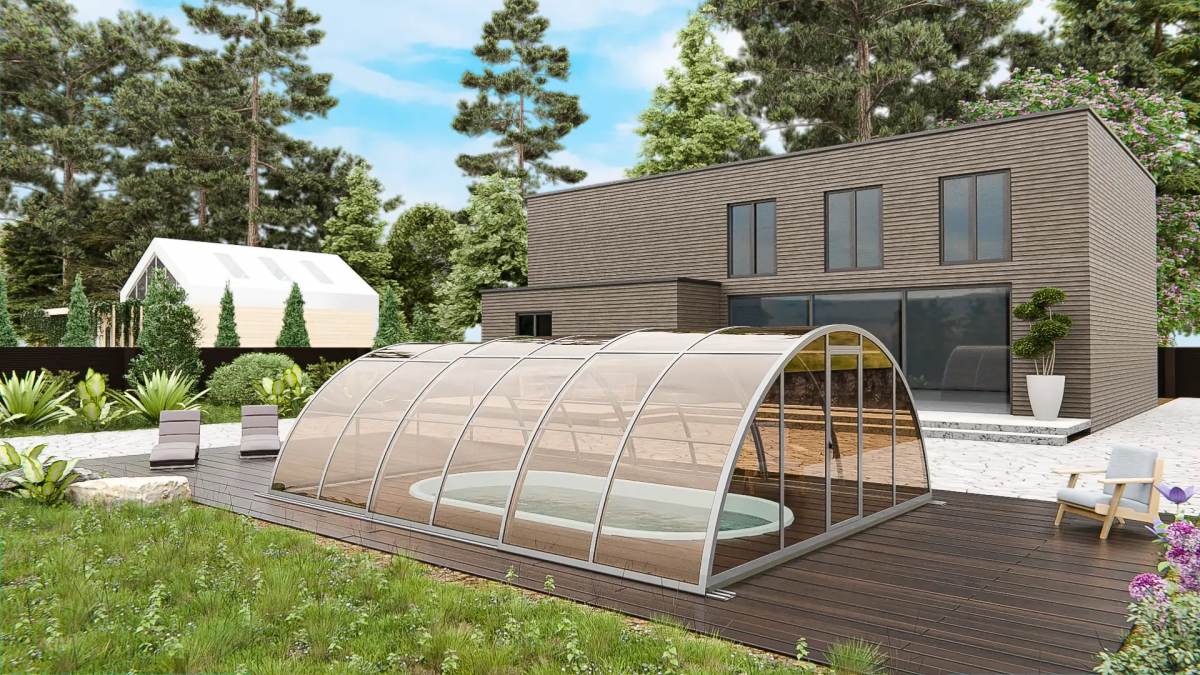 Раздвижной павильон для бассейна Standart H 6,36м*4м*1,70м Литой поликарбонат