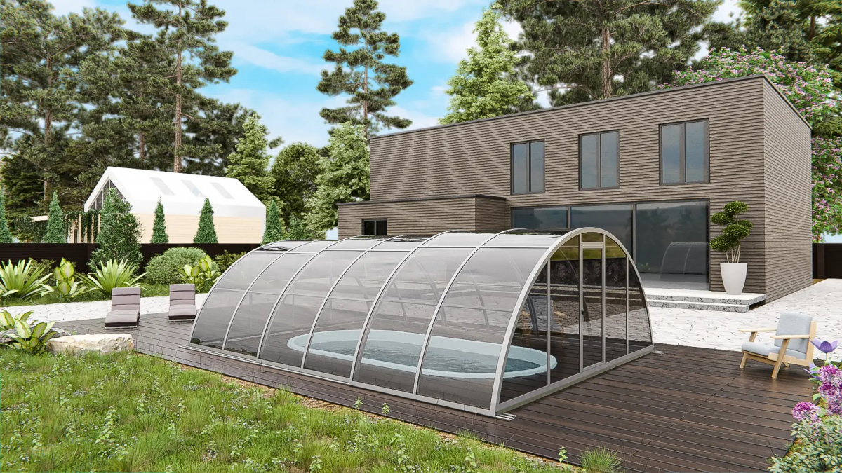 Раздвижной павильон для бассейна Standart H 6,36м*4м*1,70м Литой поликарбонат