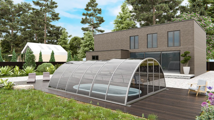 Раздвижной павильон для бассейна Standart H 6,36м*4м*1,70м Литой поликарбонат