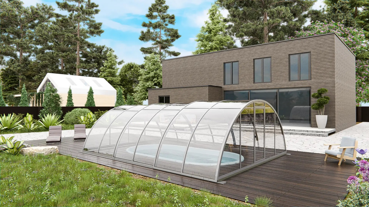 Раздвижной павильон для бассейна Standart H 6,36м*4м*1,70м Литой поликарбонат